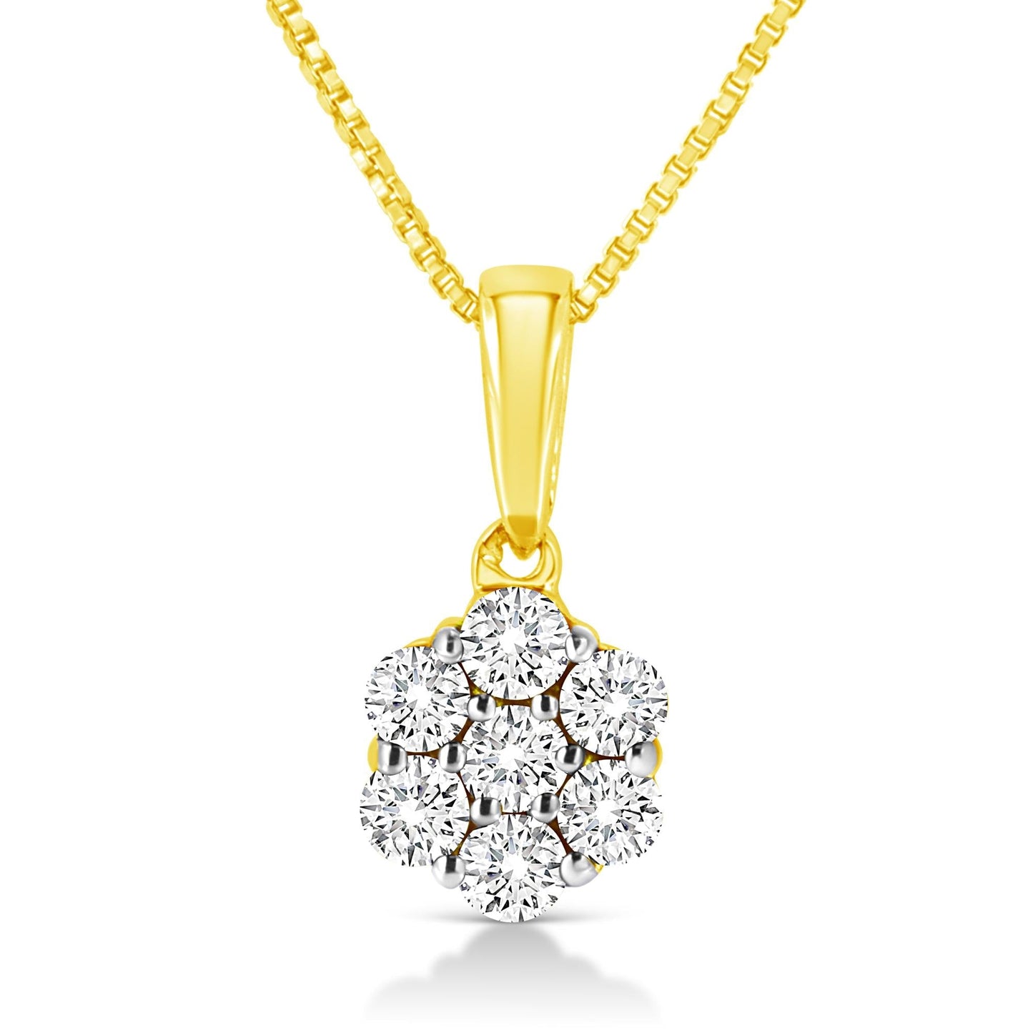 14K Yellow Gold 1/4 Cttw Prong Set Round-Cut Diamond 7 Stone Floral