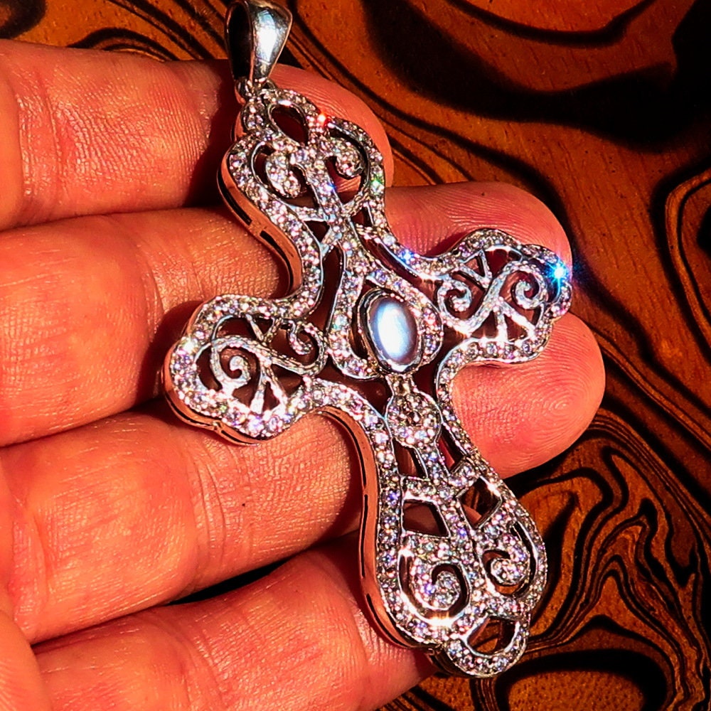 Moonstone Cross pendant, Sterling Silver Pendant, Cross pendant,